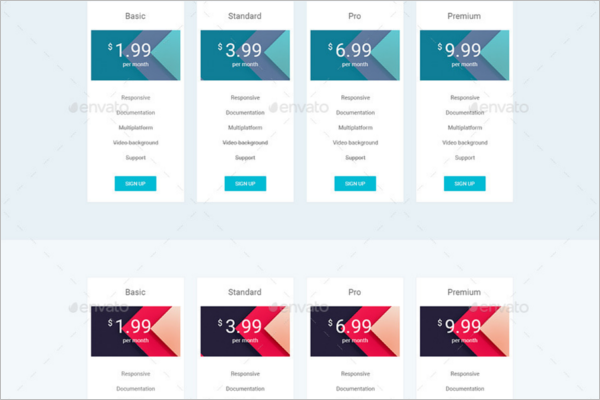 Material Design Pricing Table