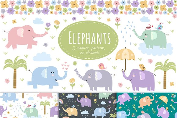 Seamless Cartoon Elephant Pattern