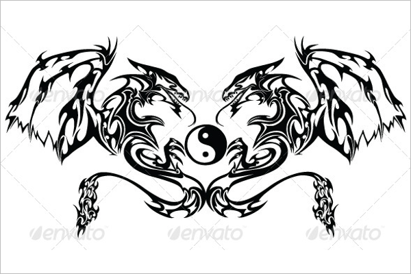 Twin Dragon Tattoo Design