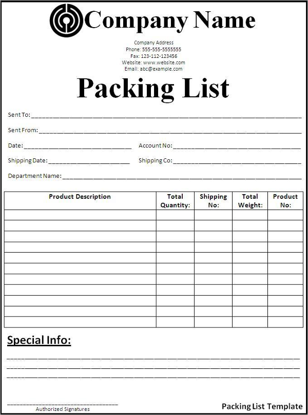 Packing List Template Excel Free Download