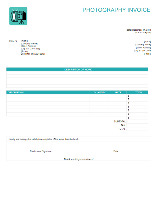 Best Photography Invoice Template