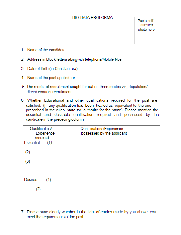 Biodata Form Sample Templates Free Word Pdf Examples