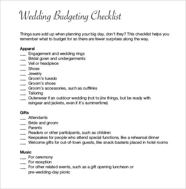 Budget Plan For WeddingÂ 