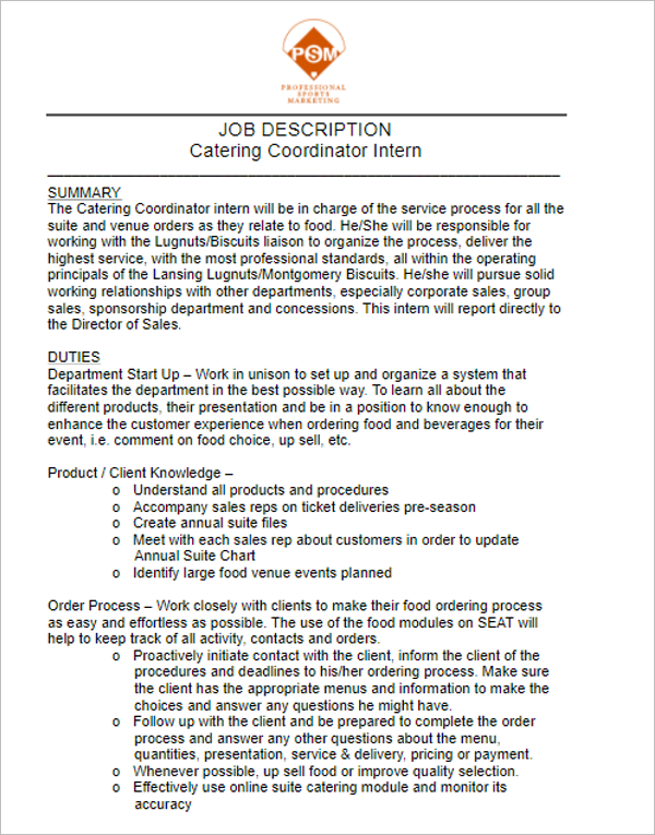 Â Catering Resume Sample