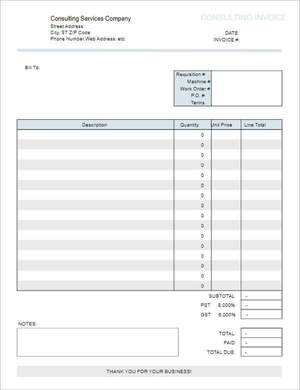 Consulting Invoice Form Template