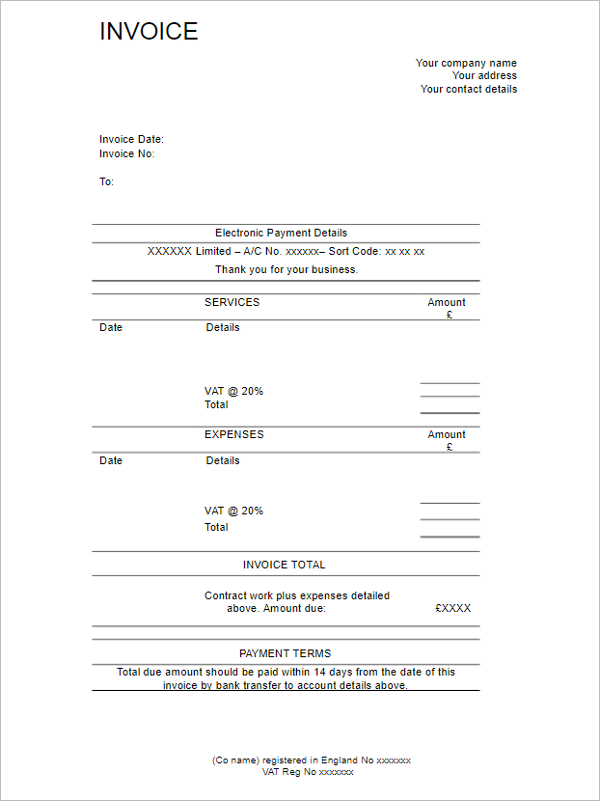 Contractor Blank Invoice Template