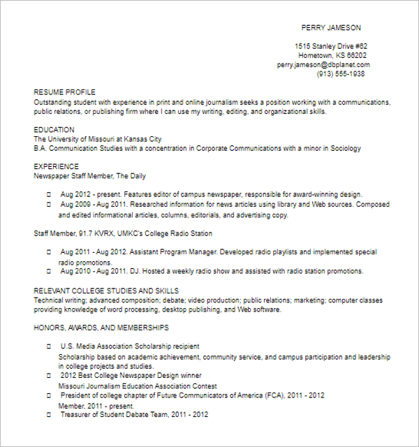 Curriculum Vitae Format