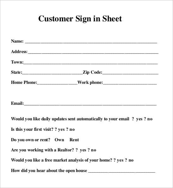 Customers Sign In Sheet Template