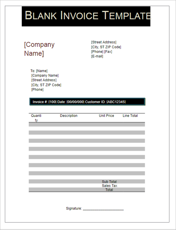 blank invoice template word free download