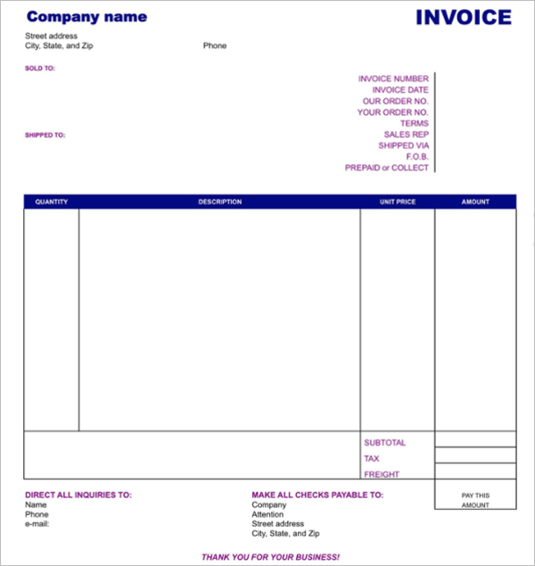 40 blank invoice templates free word excel psd format