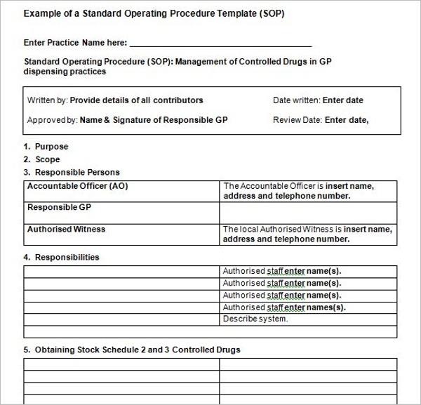 Example For Standard Operating Procedure Template