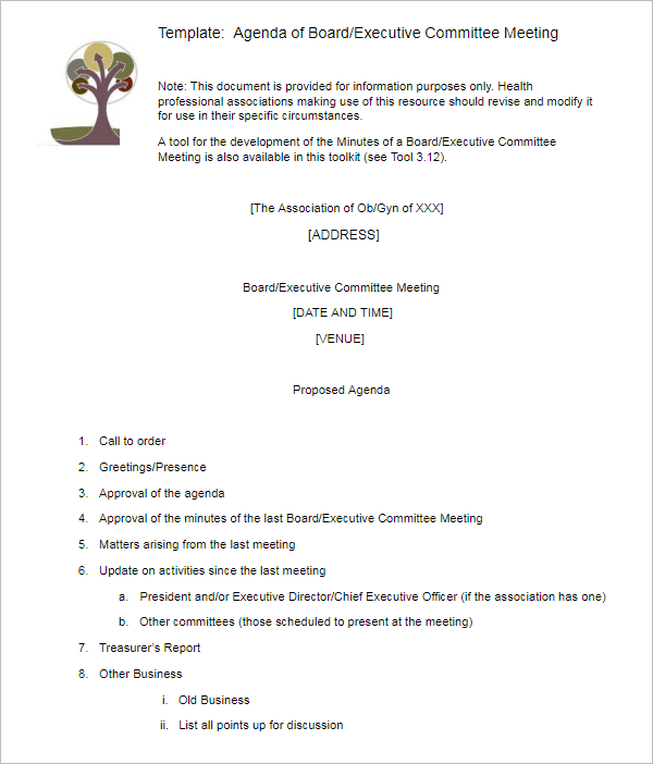 Executive Meeting Agenda Template