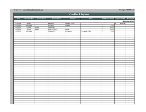 Filling Out O Check Register Worksheet