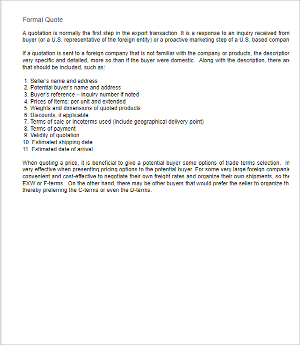 Formal Quotation Template