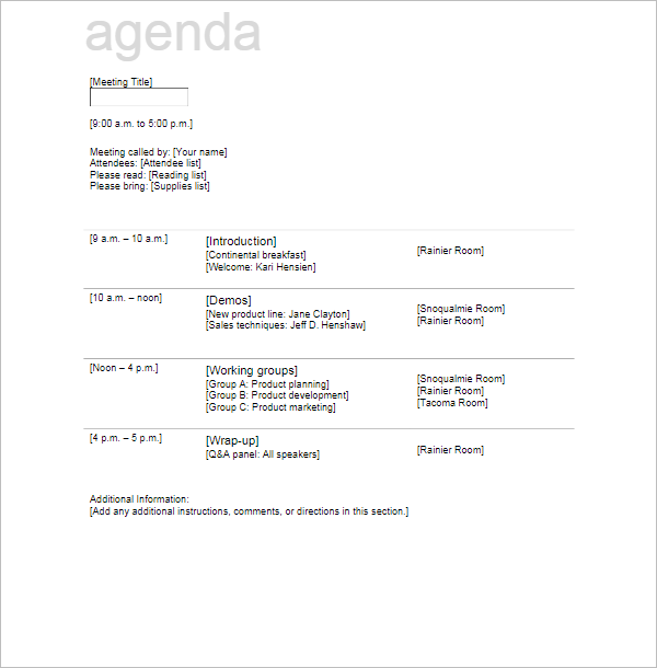 30 Meeting Agenda Templates Free Word Execl Pdf Formats