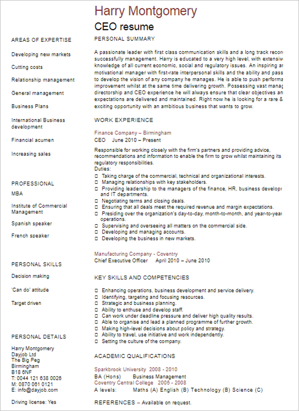 Free CEO Resume Template