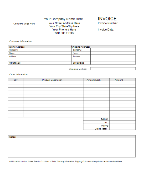 blank invoice template printable