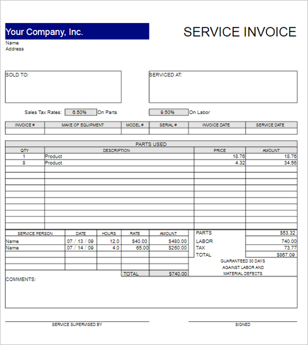 Free Service Invoice Template