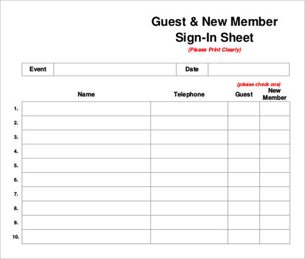 Guest Sign In Sheet Template Download