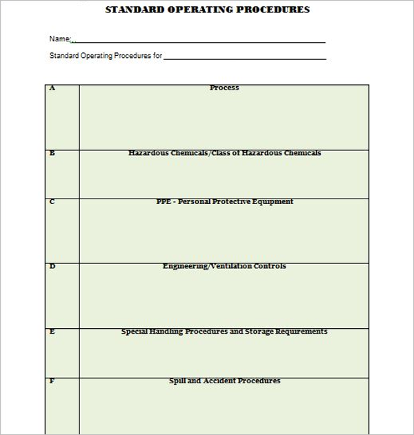 Standard Operating Procedure Format In Excel