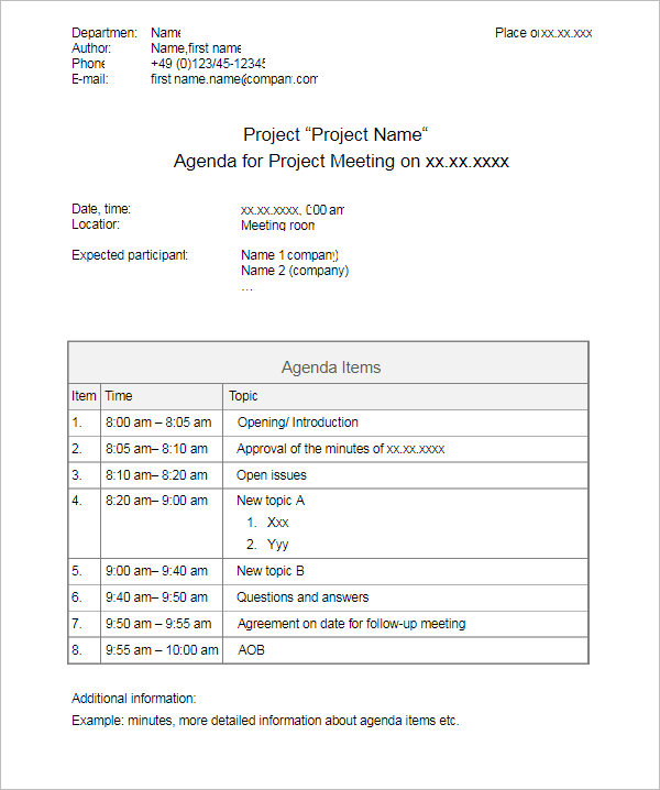 Monthly Meeting Agenda Template HQ Printable Documents