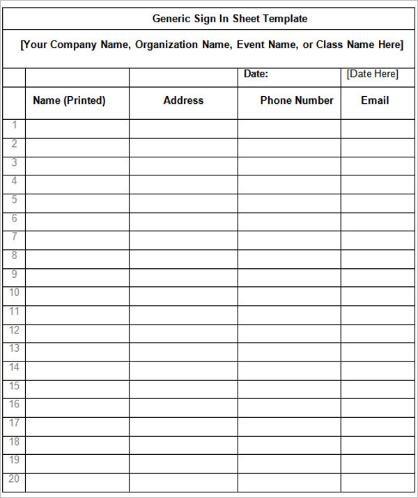 ModernÂ Sign In Sheet Template