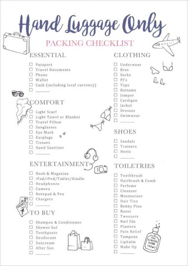 Personal Carrying Packing List Template