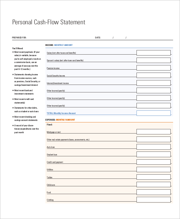 Personal Free Cash Flow Statement Template