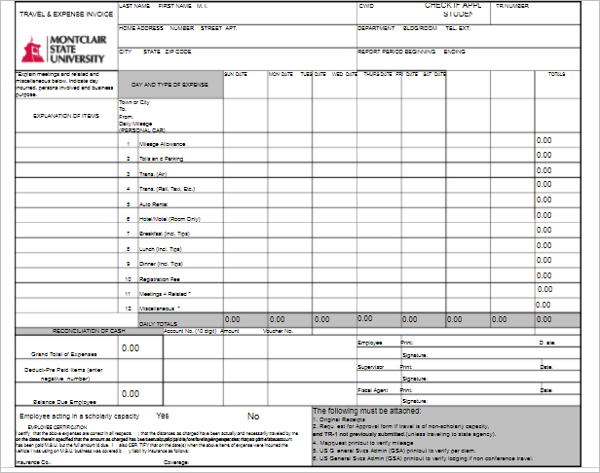 Printable Travel Invoice Template