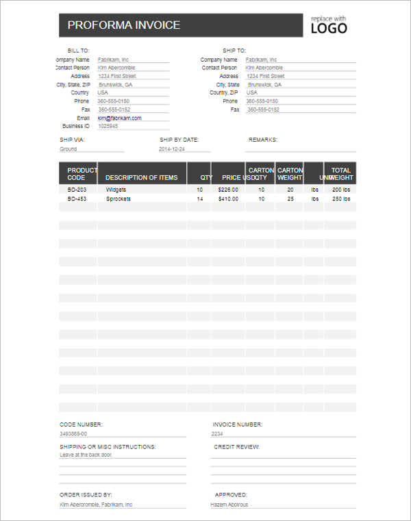 Proforma Invoice for Free Template