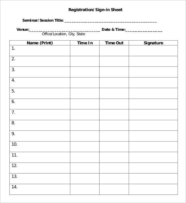 Register's Sign In Sheet Template Download