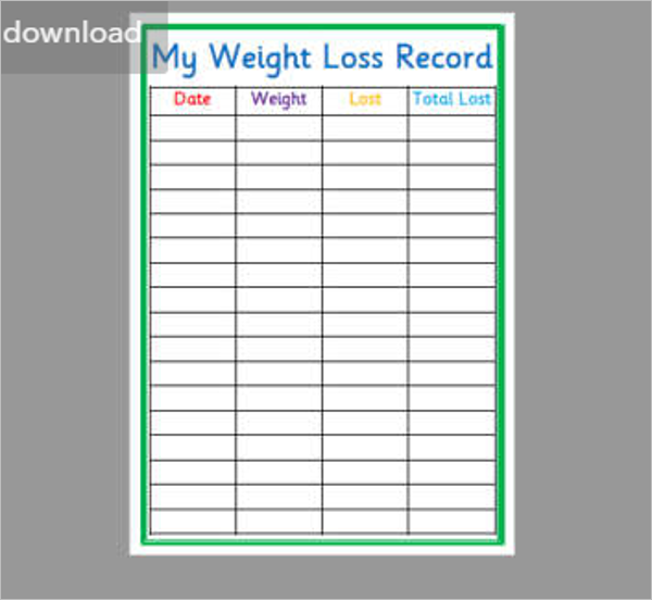 Sample Weight Loss Chart