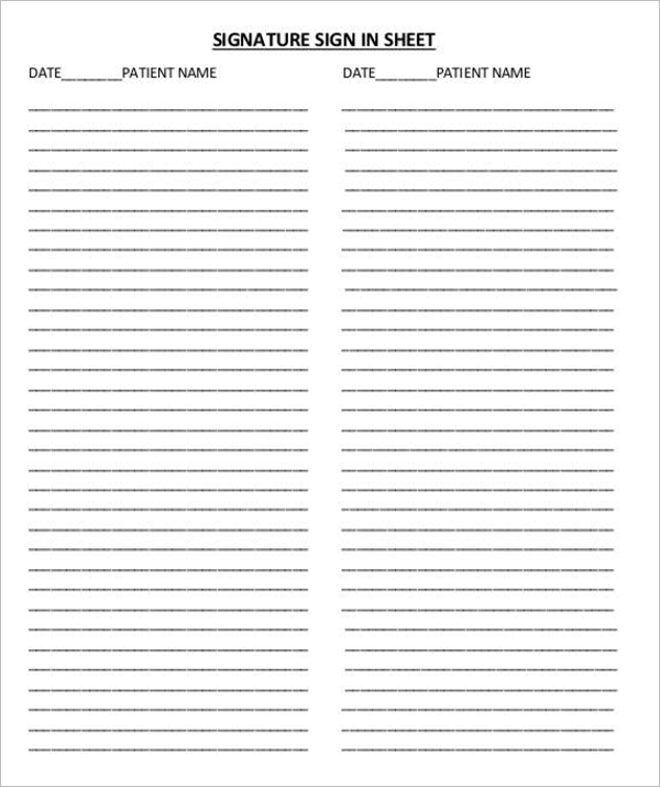 Signature Sign In Sheet Template