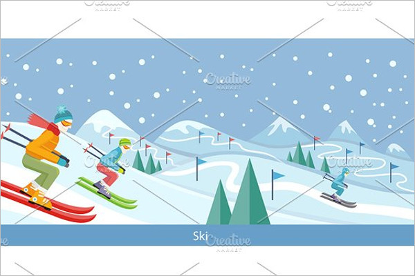 Skiing Winter Landscape Design