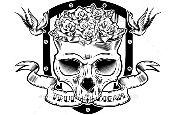Skull Flower Tattoo Design