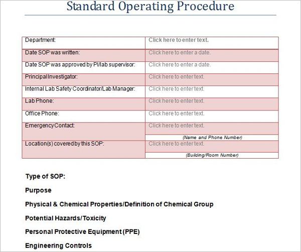 Standard Operating Procedure Outline