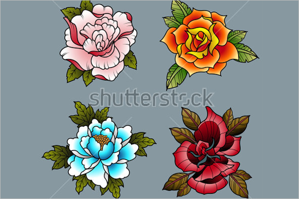 Traditional Tattoo Flowers Set Design