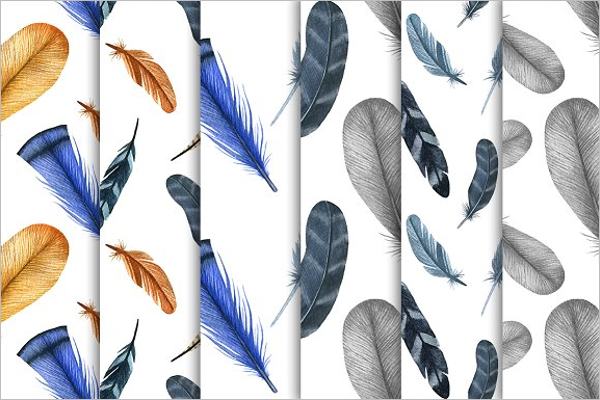 Watercolor Feathers Set Patterns