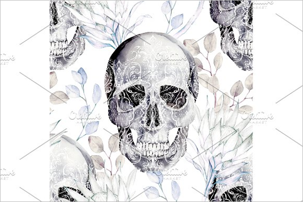 Watercolor Pattern With Skull