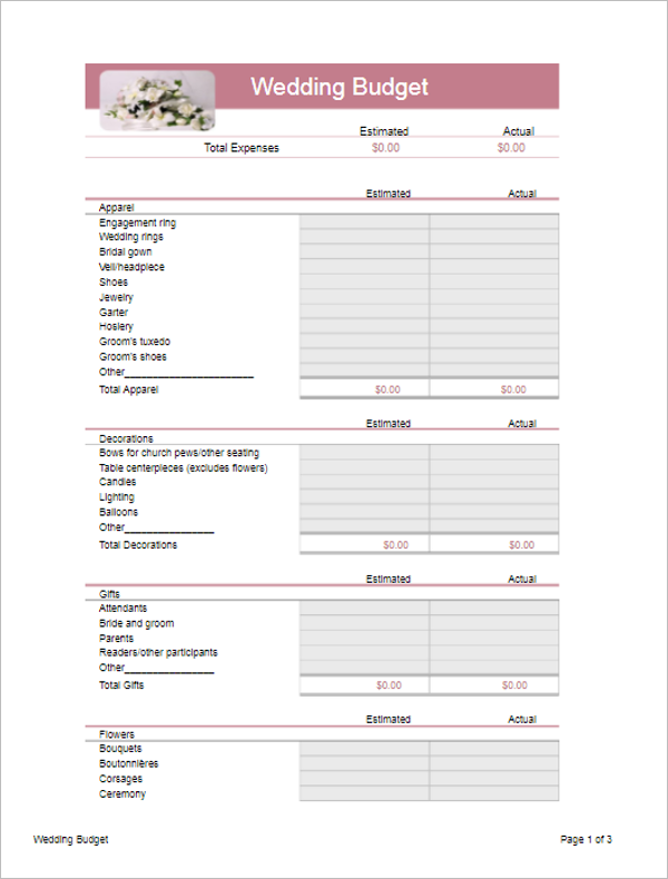 Free Wedding Budget Templates