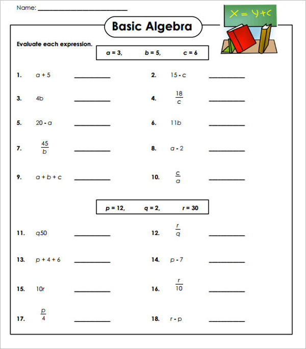 Algebraic Expressions Worksheet Template