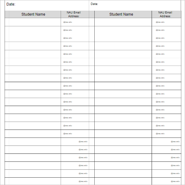 Attendance List Sheet PDF