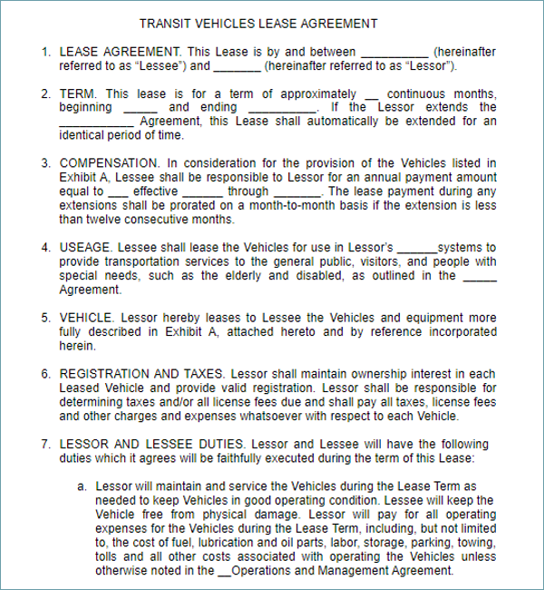 Vehicle Lease Agreement Templates Free Samples, Examples