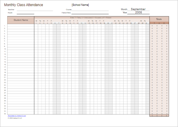 attendance sheet template excel for students