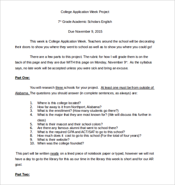 College Application Week Project Form