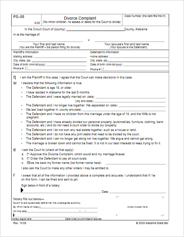 Fake Divorce Papers Template