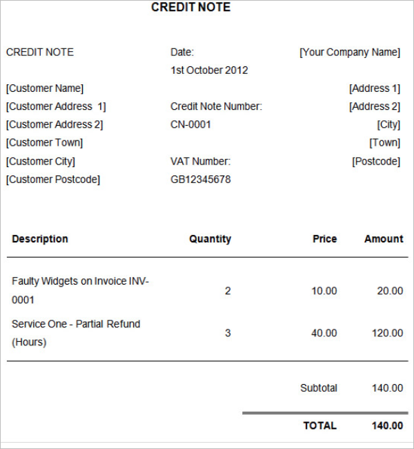 Free Credit Note Template Download