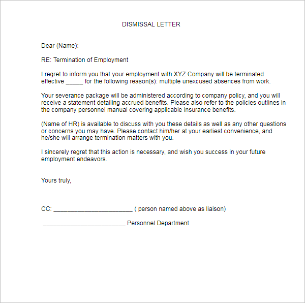 Job Dismissal Termination Letter