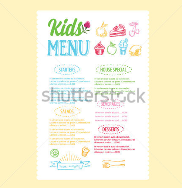 Kids Menu Template Example