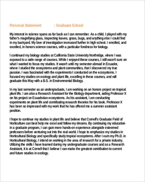 Personal Statement Examples For Graduate School